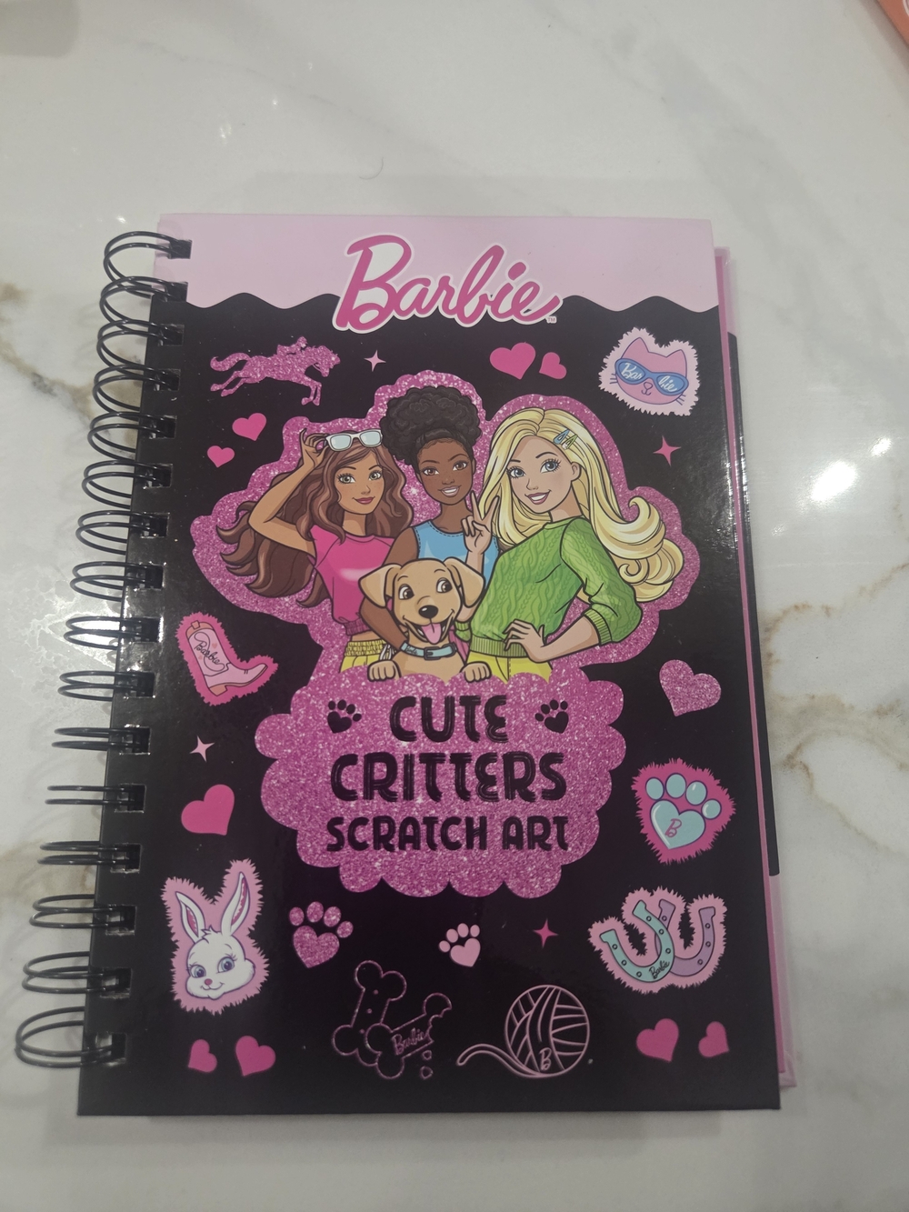 Barbie Pink Black Glitter Cute Critters Scratch Art Journal